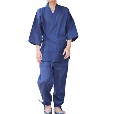 Japanese Samue Shijira-ori Men's Japanese Workwear, Cotton-linen Blend, Summer, Cool, loungewear/LL Color Navy