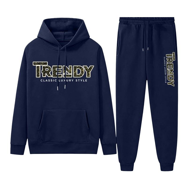 Mens Hooded Sweatshirt Jogger Pants Set Casual Sportswear Two-Piece Outfit Fall Lightweight Comfortable