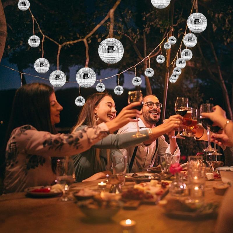 12Pcs Disco Ball Glass Silver Christmas Decoration for Disco Carnival Theme Music Party Cake Decor Sparkling Christmas Tree Gift