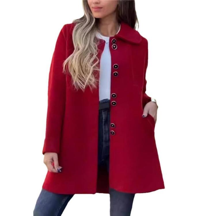 Warm Wool Blend Lining Fleece Coat Womens Single Breasted Fashion Outerwear Autumn Winter