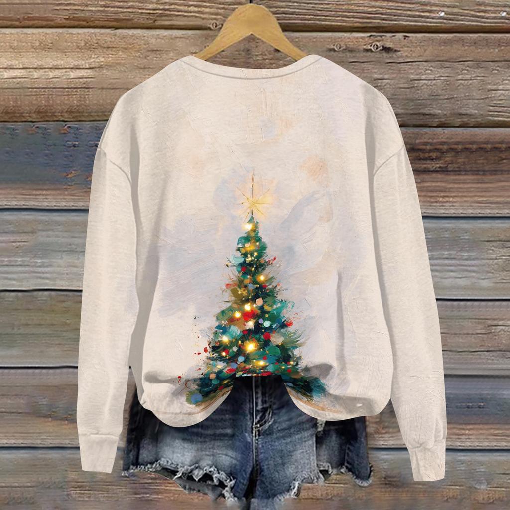Women's Casual Christmas Print Long Sleeve Neck Sweatshirt