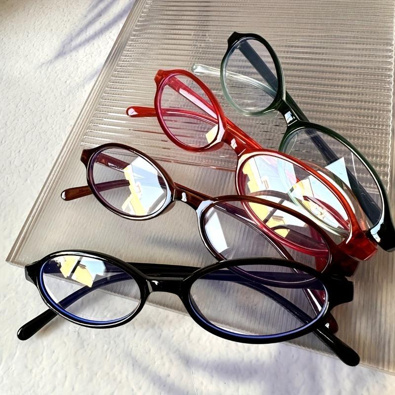 4 Pack Polycarbonate Y2K Fashion Oval Frame Non-Prescription Spectacles with Full Rim
