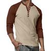 Men's Button-Down Contrast Raglan 3/4 Sleeve Top