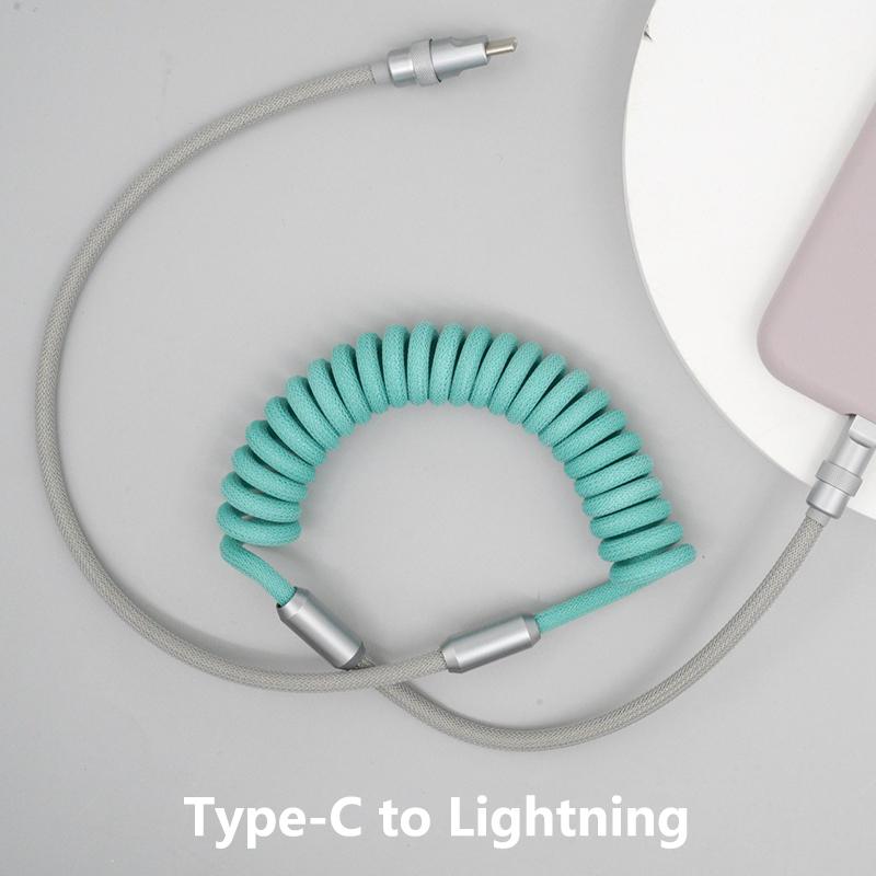 1.8M 120W Fast Charge USB Cable Quick Charge Type-C Lightning Spring Cable For USB To Type C