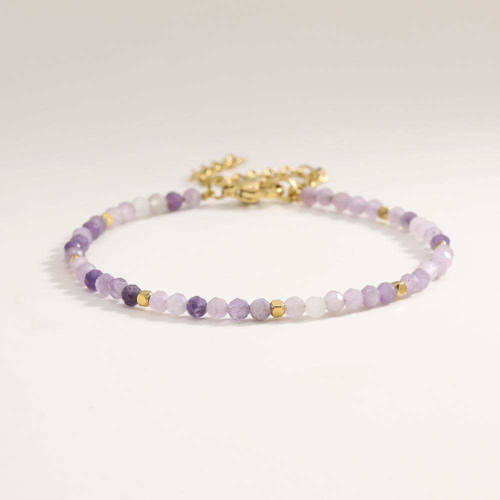 Muliti-color 3mm Faceted Nature Stone Beaded Bracelet For Women Shiny Stainless Steel Square Spacers Exquisite Party Gift