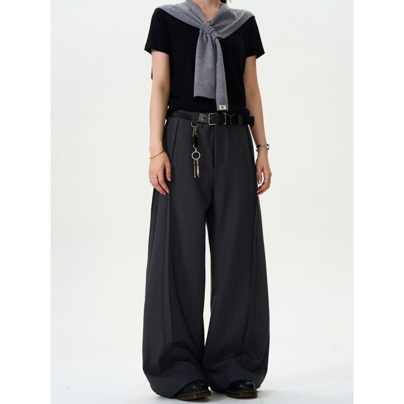 Madwitch Retro Classy Drape Double Pleated Casual Suit Pants Men and Women Loose Straight-leg Cleanfit Wide-Leg Pants