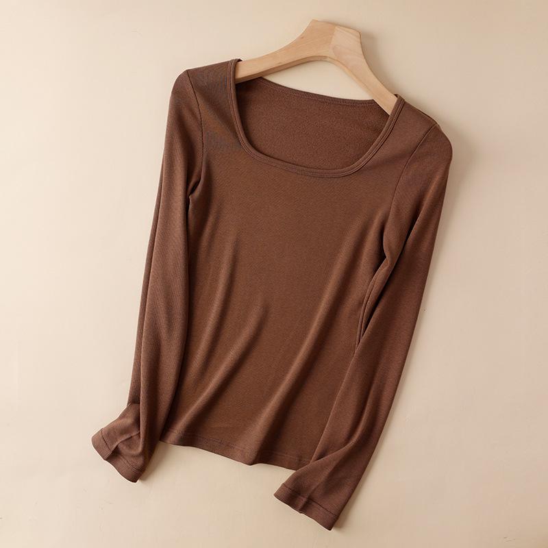 

Women s Seamless Silk Thermal Top - Square Collar Knitted Sweater for Outerwear or Layering in Autumn/Winter One Size темный кофе