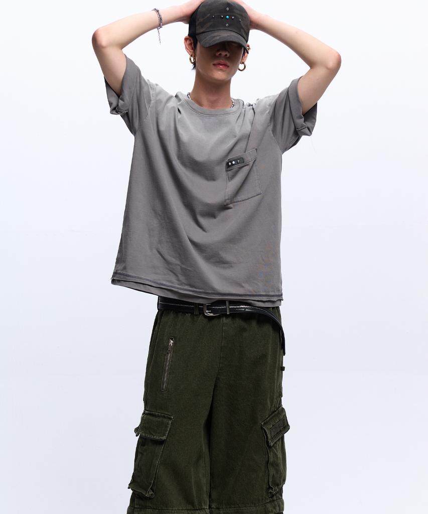 Aleseuseussi Rivet Pocket Washing T-Shirt - Gray