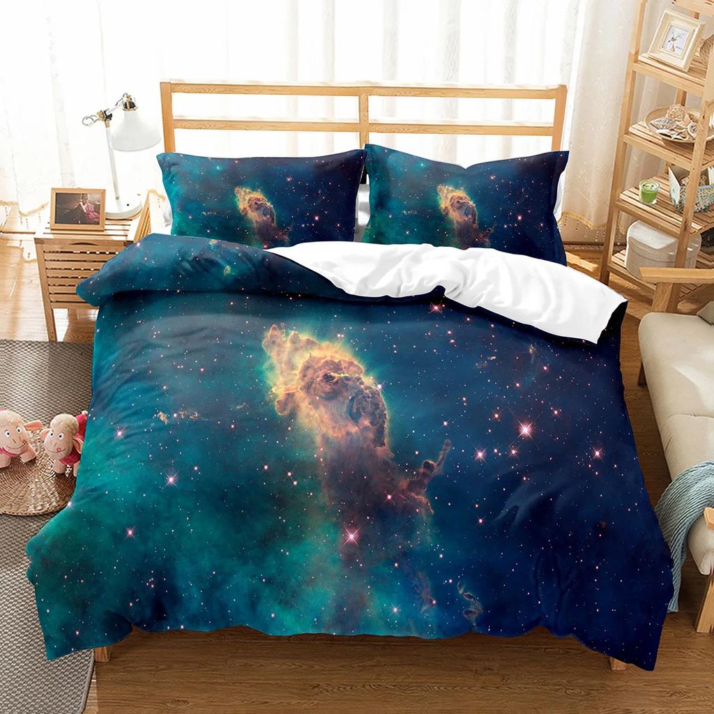 Hubble Image King Queen Duvet Cover Vast Starry Sky Bedding Set Bright Universe Landscape Quilt Cover Polyester Comforter Cover