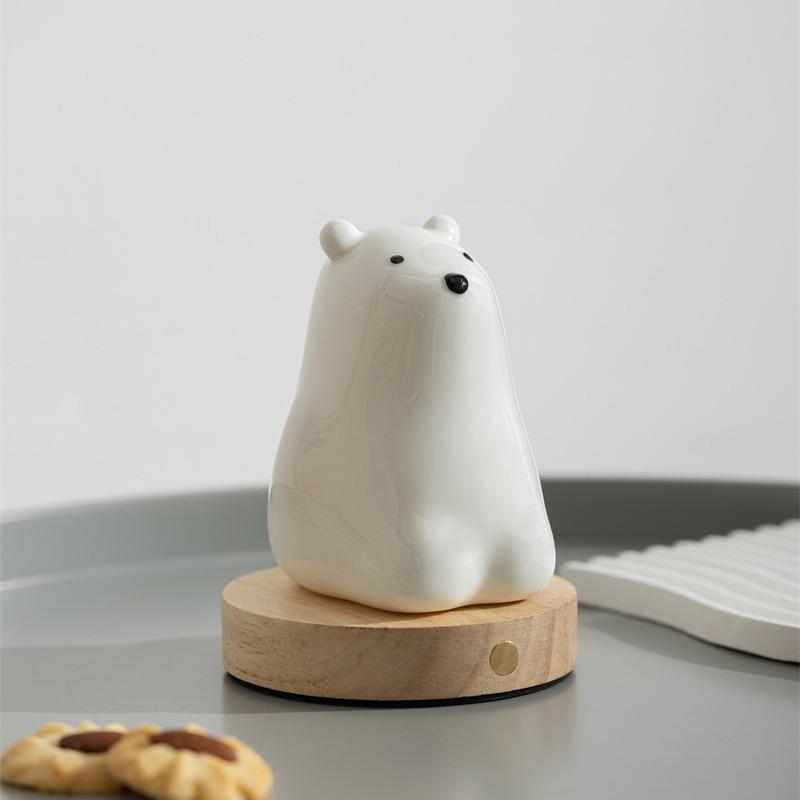 Polar Bear Ceramic Night Light: Cute Eye-Friendly Decor for Living Room & Bedroom