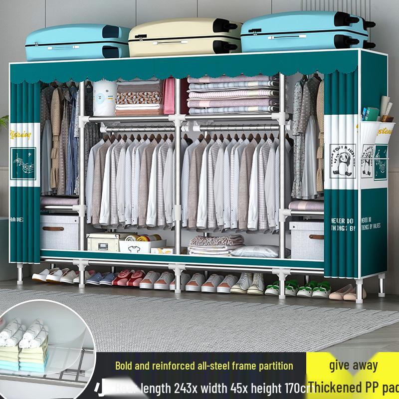 Sturdy All-Steel Cloth Wardrobe: Durable Bedroom Storage Cabinet for Easy Assembly