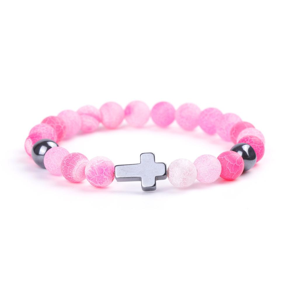 Natural Stone Cross Bracelets Colorful Weathering Agate Cross Elastic Rope Bracelet For Men Women Charm Yoga Jewelry