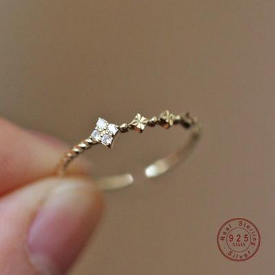 925 Sterling Silver Micro -Inlaid Zircon Flower Opening Adjustable Ring Women Temperament Wedding Banquet Jewelry