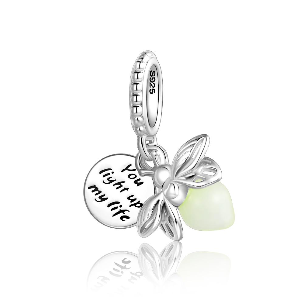 925 Silver Luminous Firefly Love Guitar Beads Pendant Fit Bracelet DIY Women Jewelry Gift