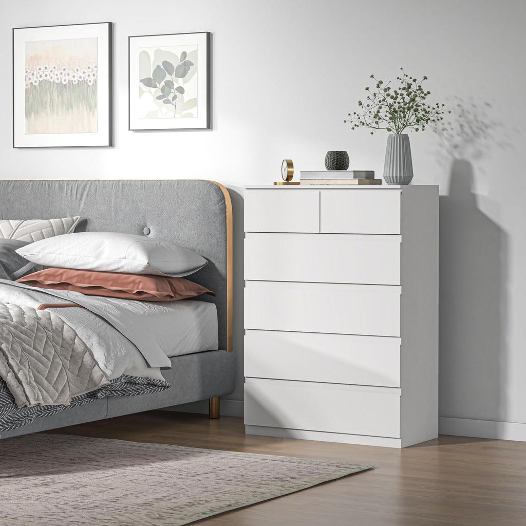 Commode 6 Drawers Storage Furniture Without Handles Minimalist Design 80 X 39 X 115 Cm White