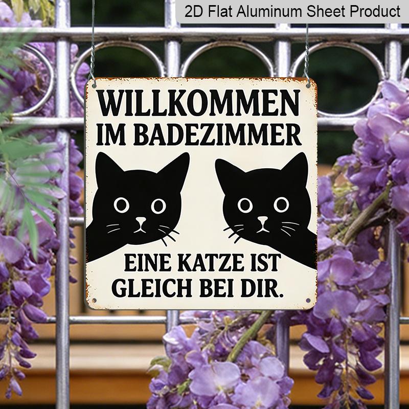2D Flat, 1pc, Retro Metal Sign, Decorative Plaque And Ornament, Fun Cat Theme, Black Cat Silhouette Style, Decoration for Bathroom, Home, Café, And