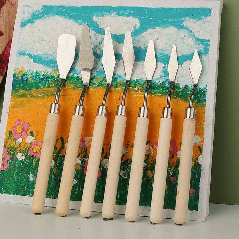 7Pcs/Set Stainless Steel Oil Painting Knives Artist Crafts Spatula Palette Knife Oil Painting Mixing Knife Scraper Art Tools