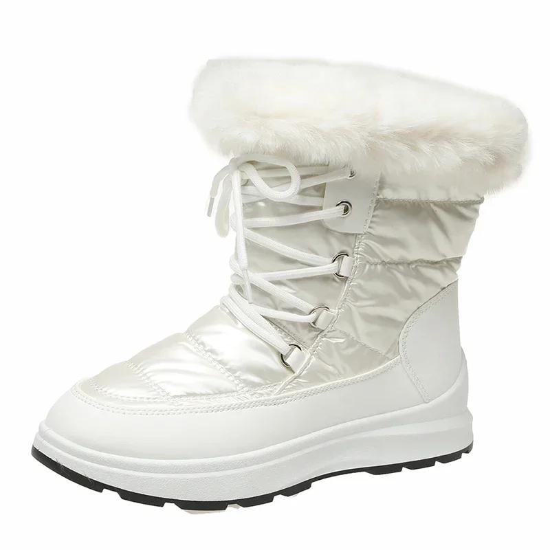 Fashion Women's Faux Fur Ankle Boots Chunky Platform Waterproof Snow Boots Women Silver Thick Plush Warm Winter Boots Shoes Woman 43