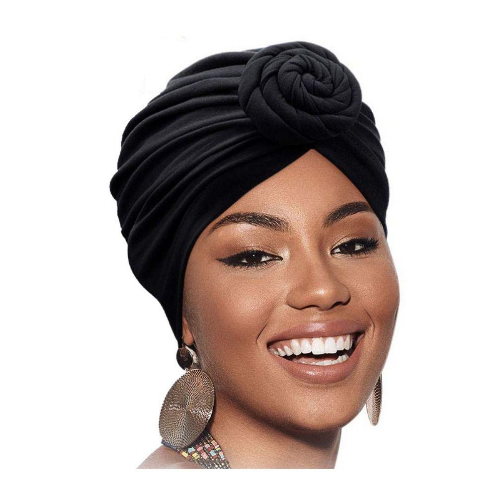 

Женские эластичные повязки на голову с узлом сверху, однотонные, с узлом-цветком, шапочка-боннет, головной платок, женский аксессуар для волос чёрный