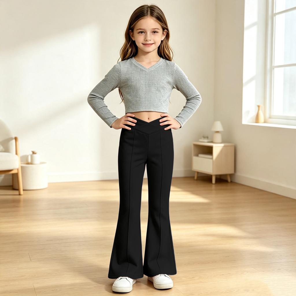 Kids' Color High Waist Flared Yoga Pants with Elastic Waist for Running, Dance and Fitness