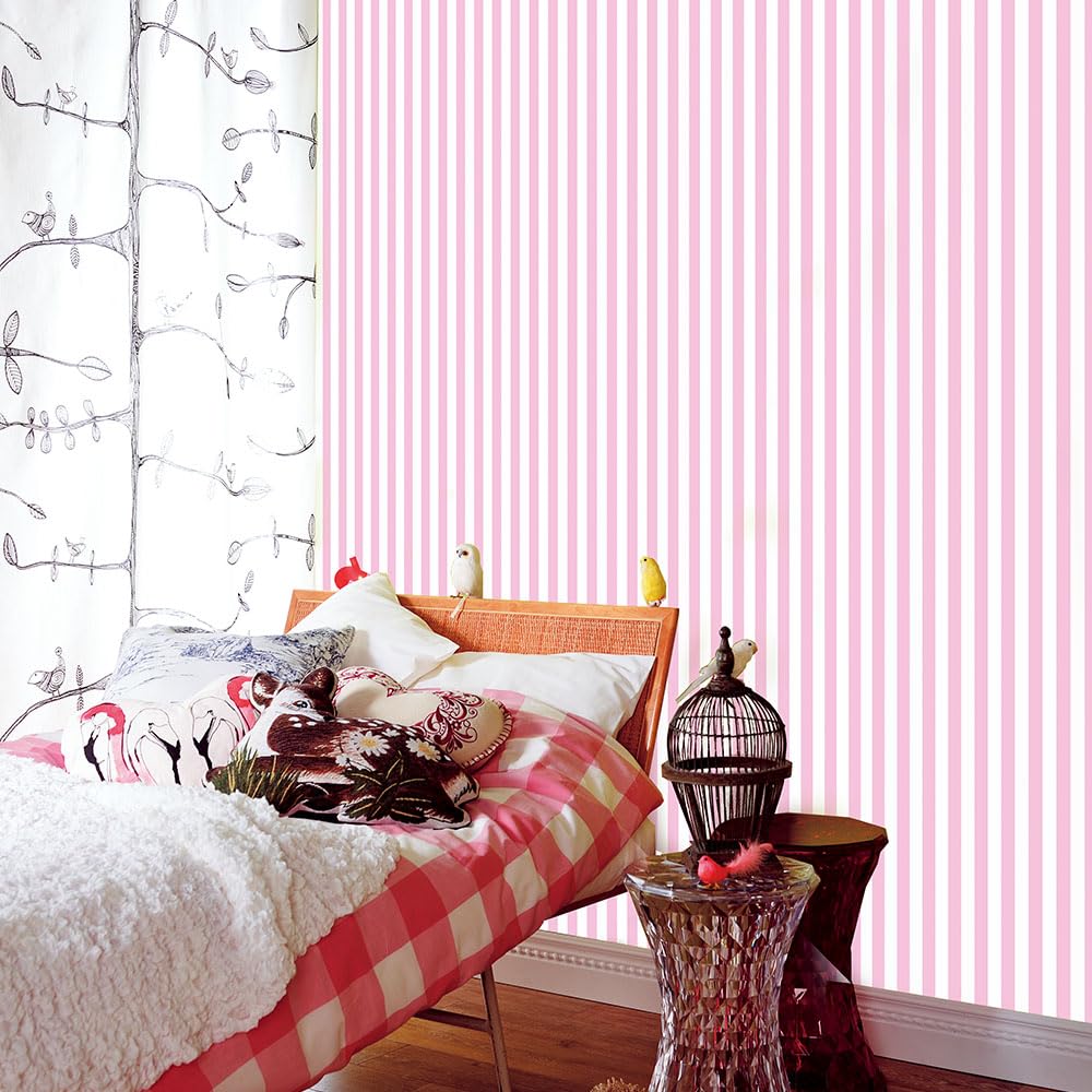 Kabegami Kakumei Wallpaper, Peel-and-Stick Fleece Wallpaper, Pastel Stripe Border, Made in Japan, 46cm Wide x 10m Roll (TWF1001/PINK)