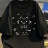 Cartoon Printed Fashion Pattern T-shirt Casual Short-sleeved White Cute Cat Summer Short Sleeved Tops Tee