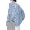American Retro Striped Turn-Down Collar Shirt Jacket, Spring 2025 Collection, Casual Loose Long Sleeve Top.