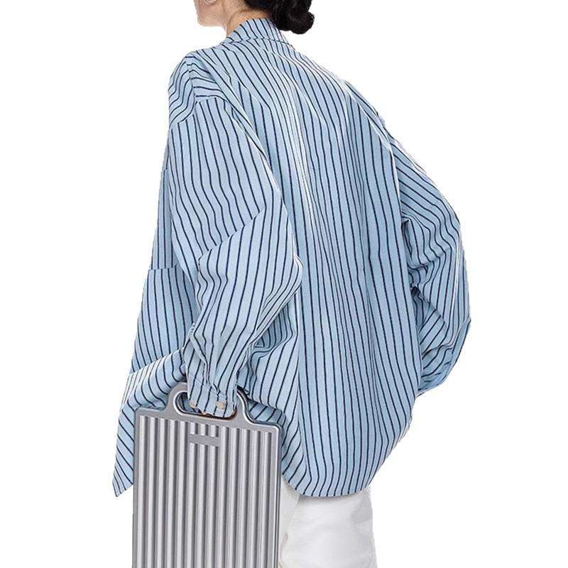 American Retro Striped Turn-Down Collar Shirt Jacket, Spring 2025 Collection, Casual Loose Long Sleeve Top.