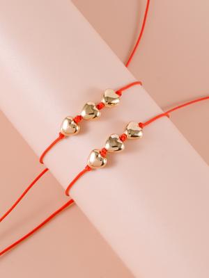 2 Pièces/Ensemble Bracelet Tressé Corde Rouge Pour Femmes Hommes Couleur Or Cœur Bracelets Couple Cadeaux Fête de la Saint-Valentin