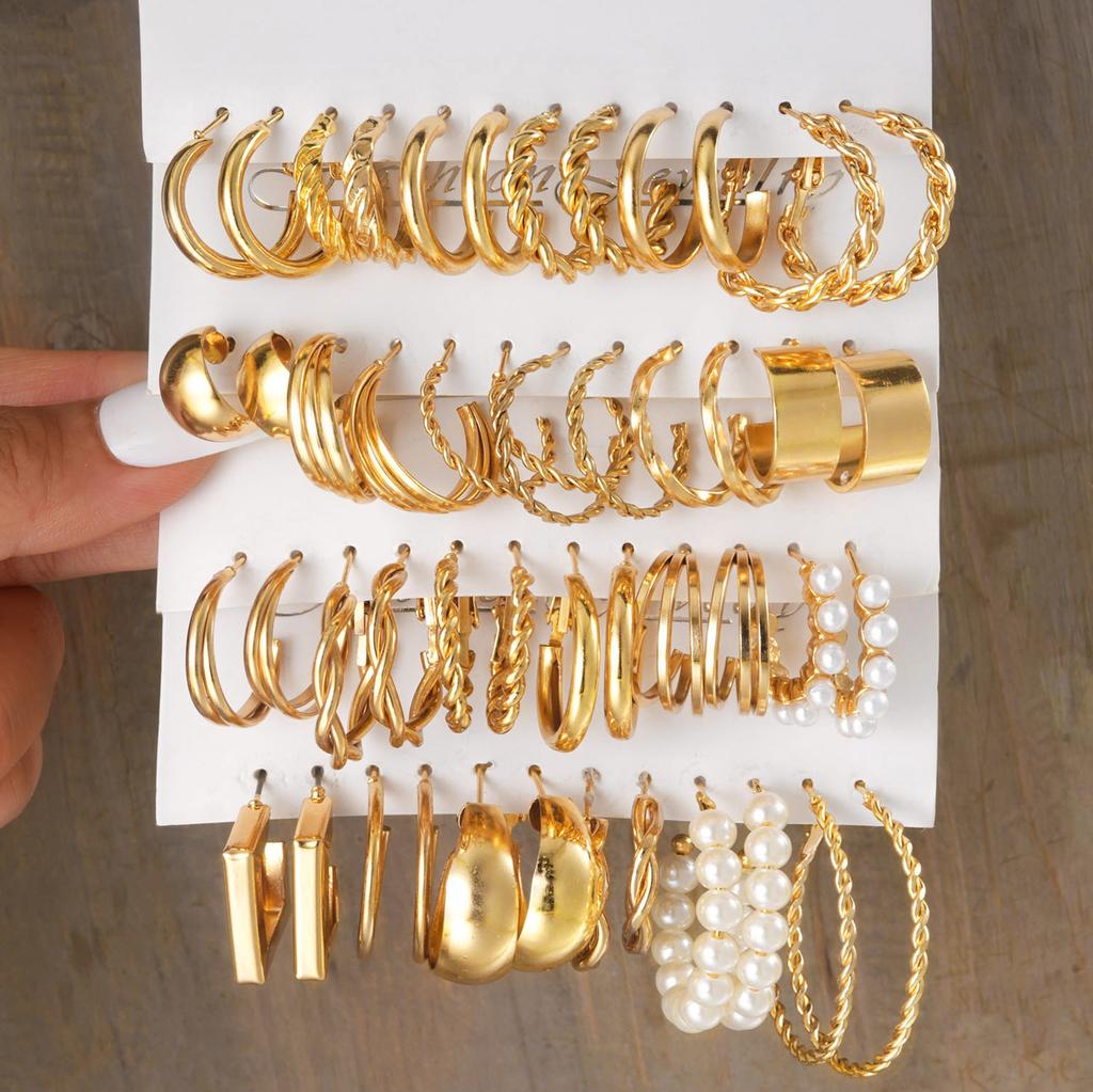 12/48pcs Bohemian Gold Color Earrings Set For Women Vintage Faux Pearl C-Shape Hoop Earrings Daily Wear Party Jewelry Gifts 2026