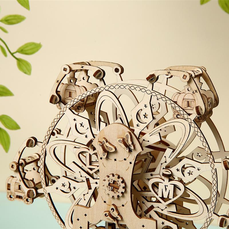 Rotatable DIY 3D Wooden Puzzles Dreamy Princess Ferris Wheel Music Octave Box Model Mechanical Kits Decor Toys Gifts for Kids