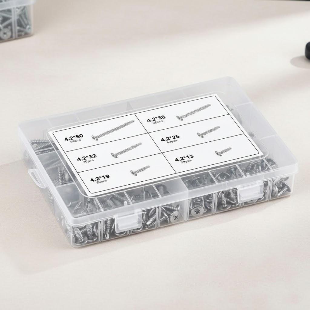 

STONEGO 210Pcs Hexagonal Self-tapping Screws Assortment Kit 13mm 19mm 25mm 32mm 38mm 50mm Home Hardware Fasteners