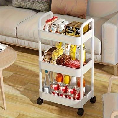 Heavy-duty 3-tier Wheeled Tool Cart Storage Rack - Sturdy Plastic Structure, Easy-to-assemble Rolling Storage Rack