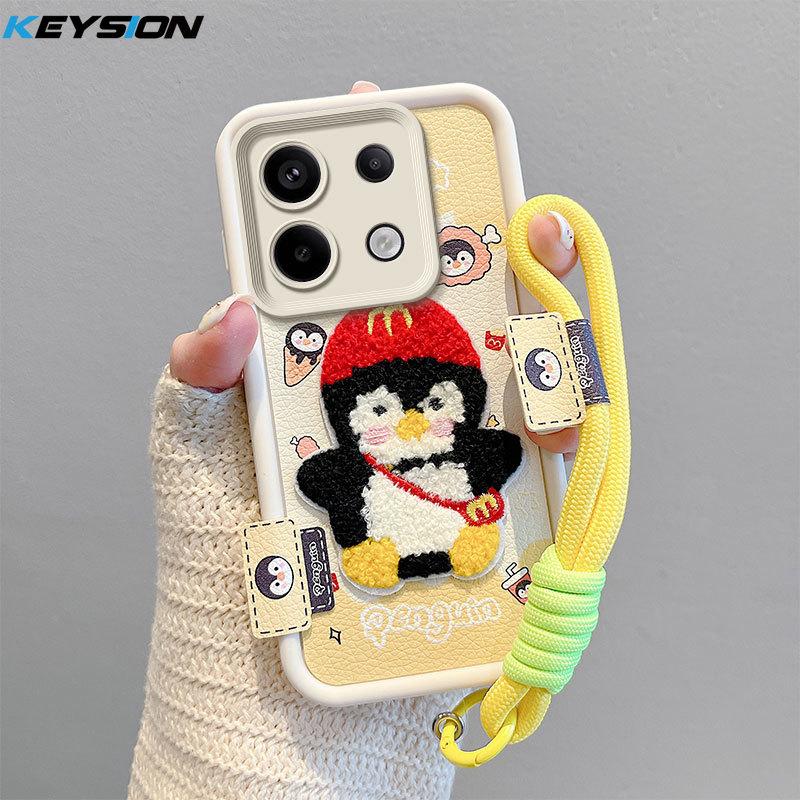 KEYSION Cartoon Niedlich Plüsch Stickerei Hülle für Xiaomi POCO X6 mit Lanyard Silikon Stoßfest Handyhülle für Redmi Note 13 Pro 5G