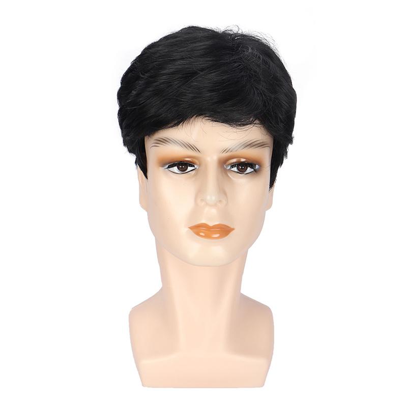 

Синтетический черный с блондом короткий кудрявый парик для мужчин с мелированием и челкой, термостойкий, парик старика, подарки отцу