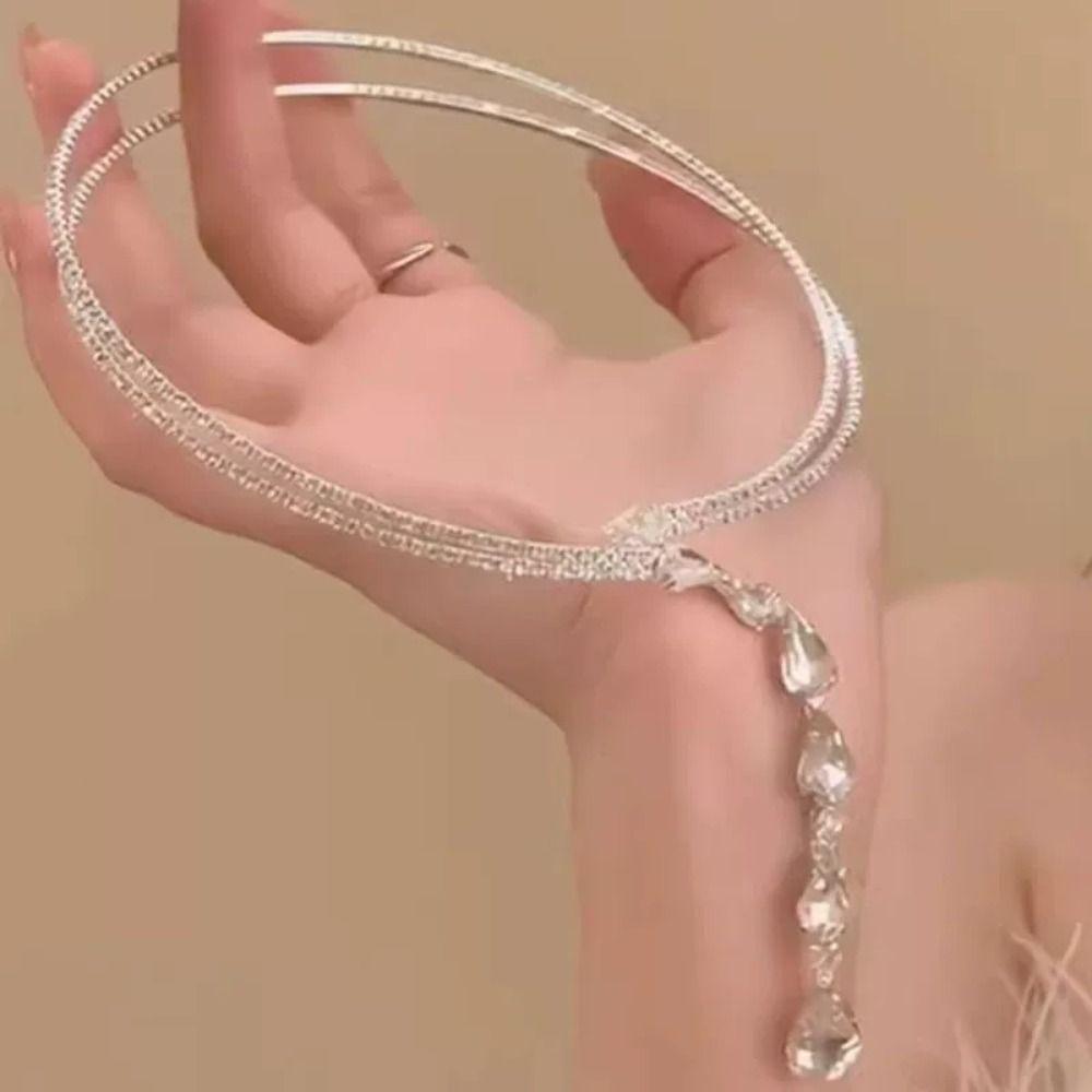 Sparkling Zircon Rhinestone Choker Water Drop Women Neck Jewelry Elegant Crystal Necklace Gifts