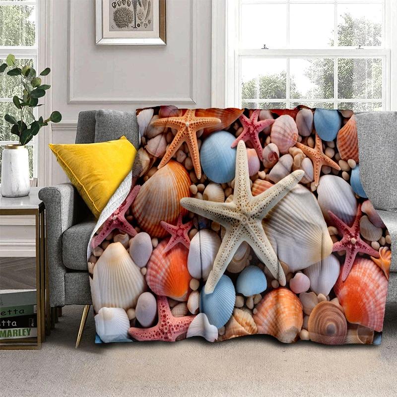 3D Starfish Beach Shell Sea Star Sand Blanket,Soft Throw Blanket for Home Bedroom Bed Sofa Picnic Travel Office Cover Kids Gift