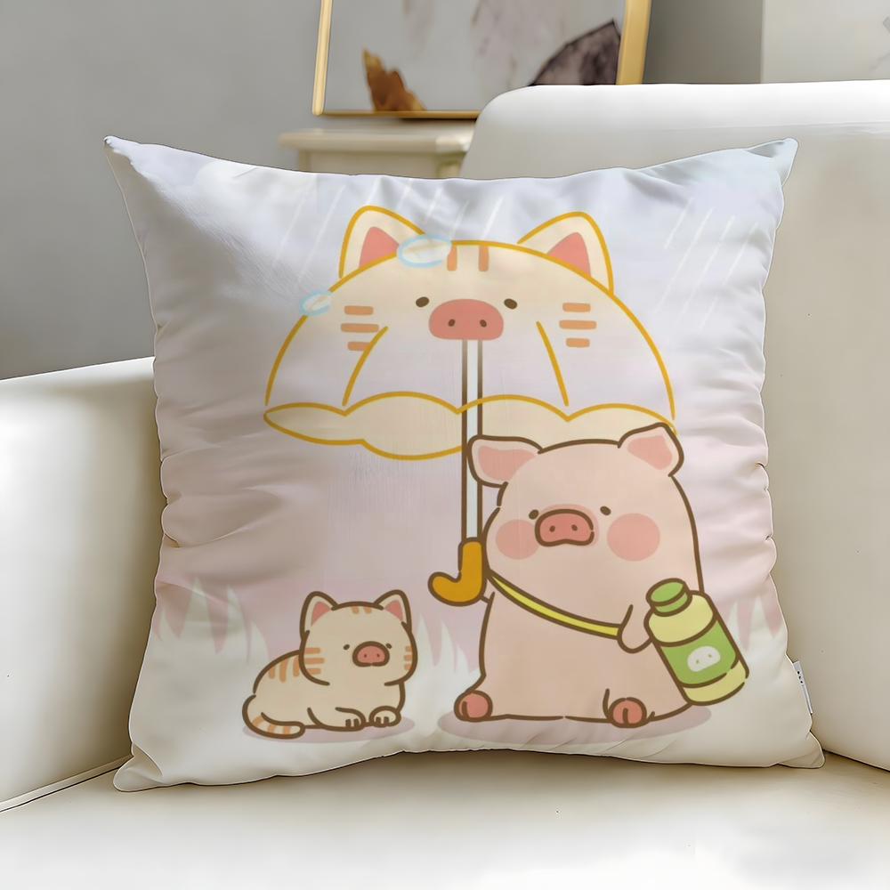 popular cartoon character pig pink Lulu Cushion Cover Soft & Easy-Wash Pillow Case – Versatile for Couch, Bed, Travel and Office