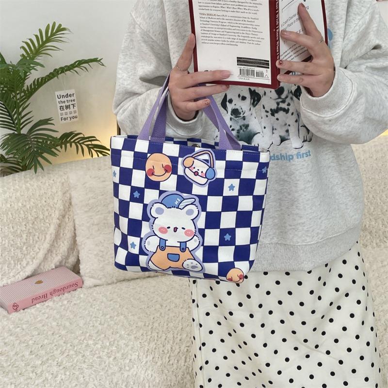 2 Cute Cartoon Printed Handbag Women's Large-capacity Canvas Shopping Bag Hand Carry Work Bento Bag