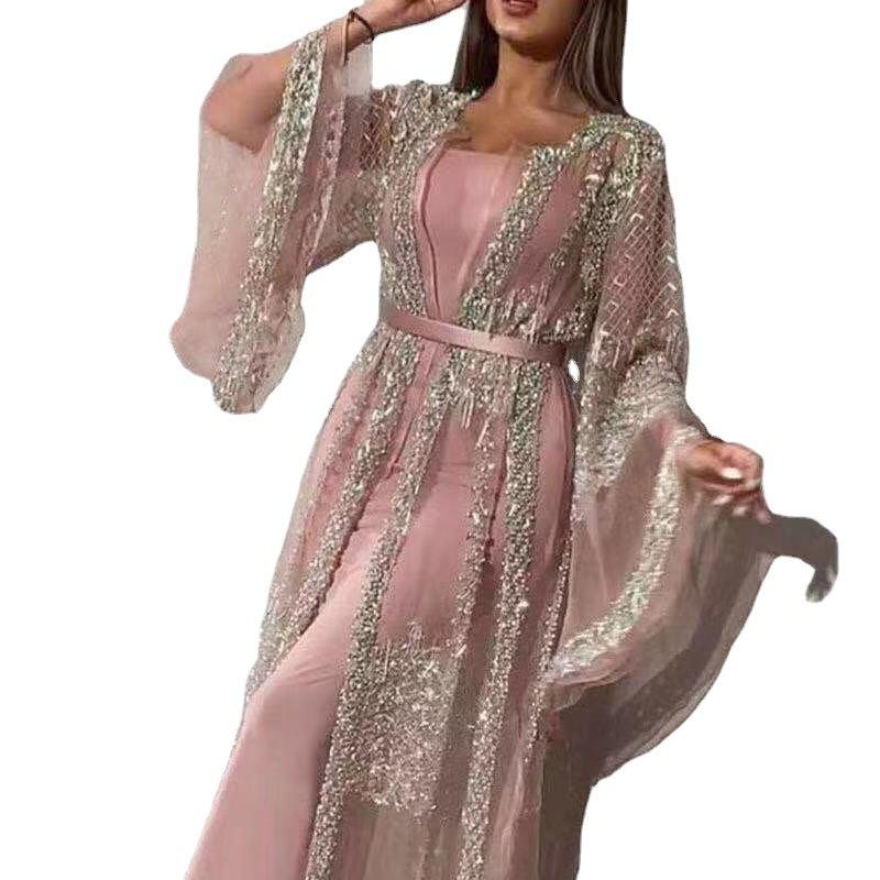 New European and American Women's Clothing Popular Lace Deep V-neck Wedding Chinese Retro French Evening Dress