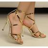 Fashion Summer White Black Lace-Up Woman Sandals Leather High Heels Shoes Sexy Party Stilettos Thin Heels Women's Shoes Plus Size 42