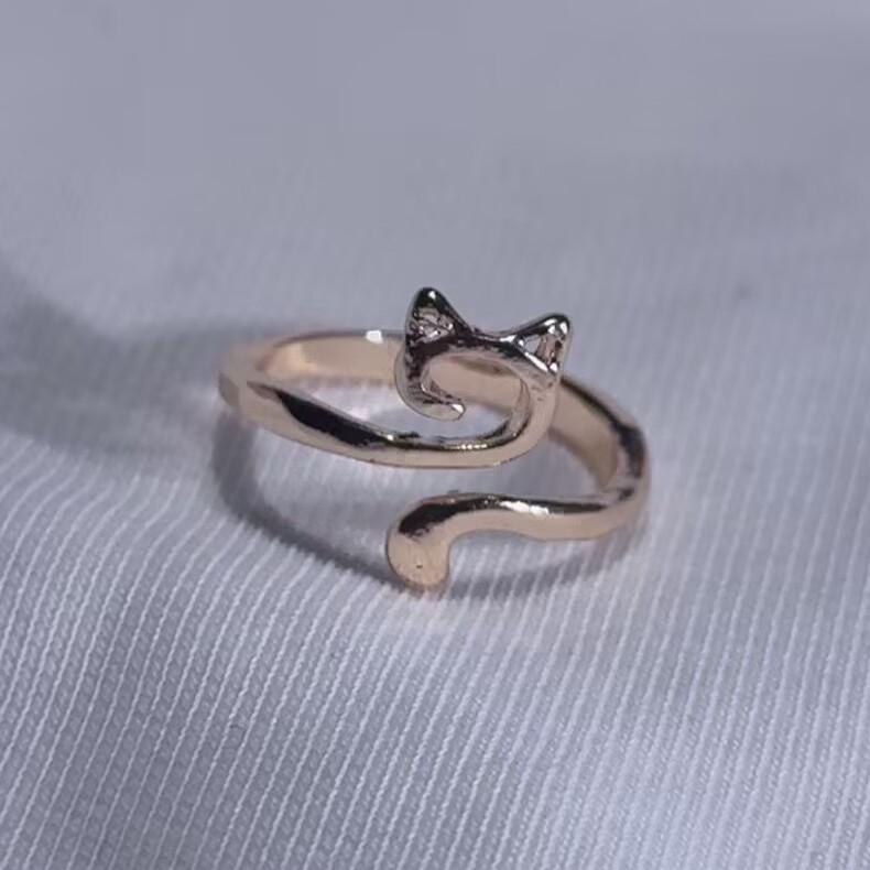 European & American Style Geometric Cat Ring - Adjustable, Open Design Fashion Ornament