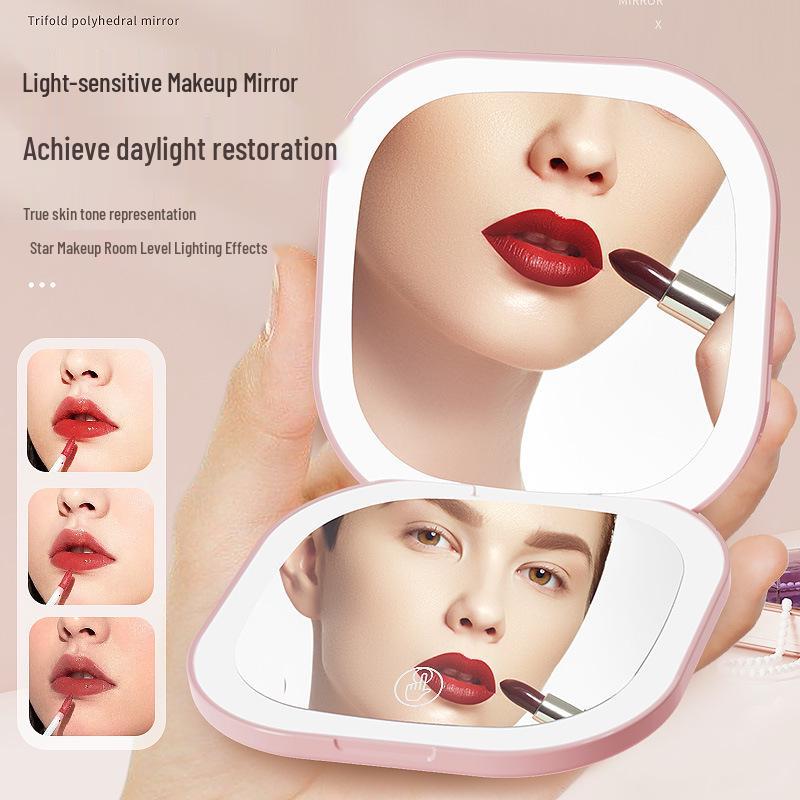 Portable Double-Sided LED Makeup Mirror with USB Charging and Custom Logo