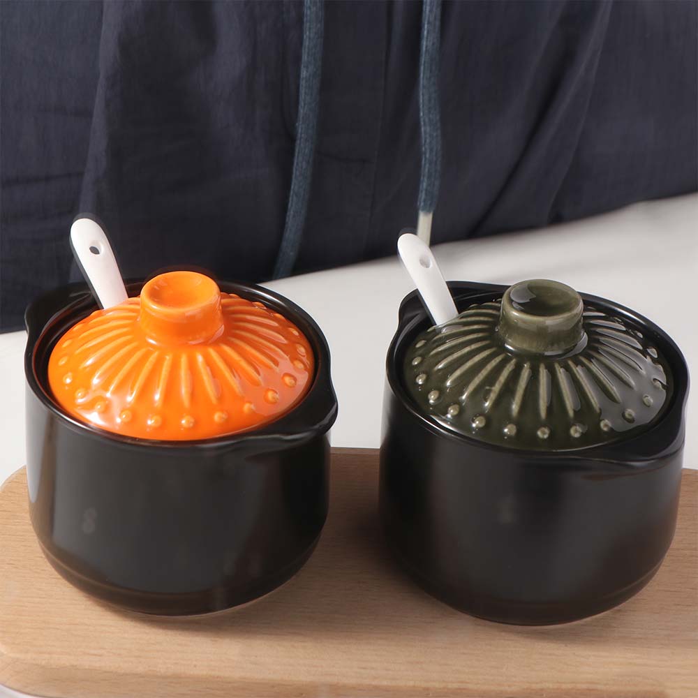 Japanese Style Ceramic Seasoning Jar Dust-proof Condiment Container Spices Storage Box  Salt