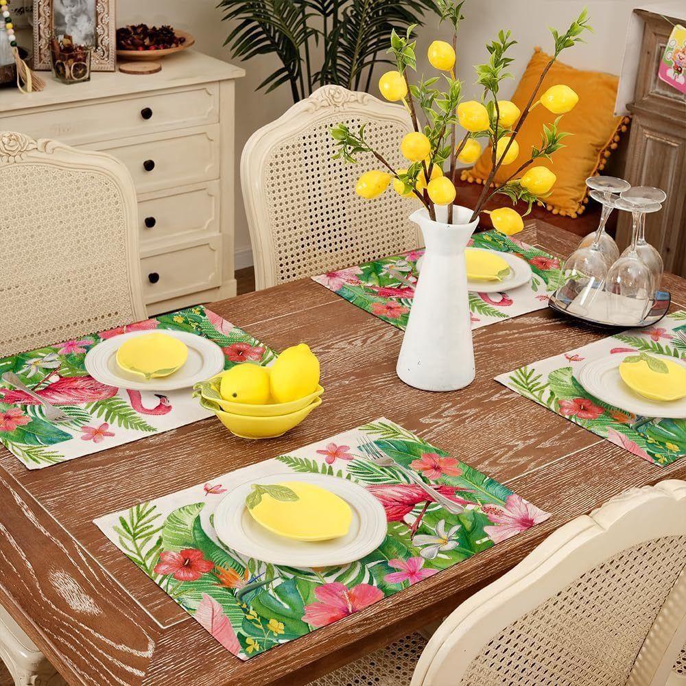 Heat Resistant Table Mat Anti Slip Tableware Pad Green Plants Linen Placemat  Table Decoration