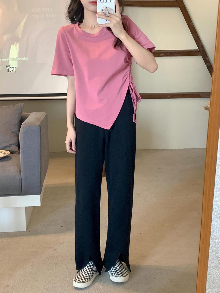 Summer 2023 Women's Slim Fit Irregular Cotton T-Shirt - High-Quality, Short-Sleeved Fashion Top