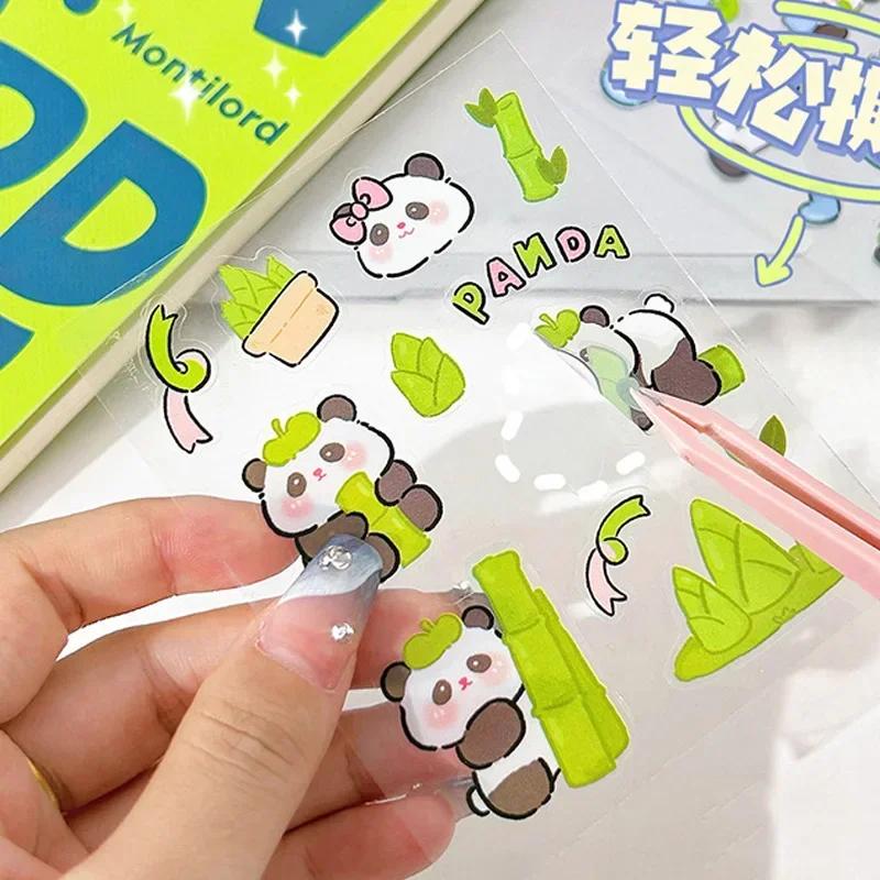 10 Sheets Cartoon Panda Stickers PET Transparent Sticky Decoration DIY Cups Diary Planner Stickers for School Gift Kids Girl