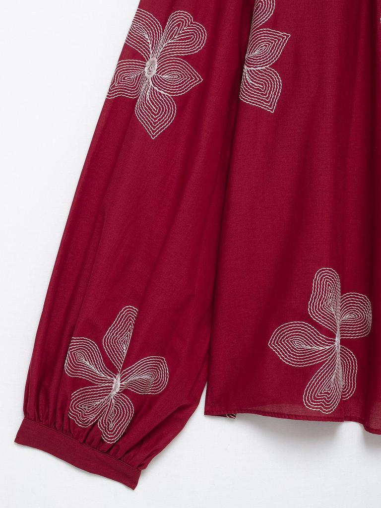 TAO P&ZA Women's Floral Embroidery Lace Trim Tie-Neck Shirt - Summer Style 3564066