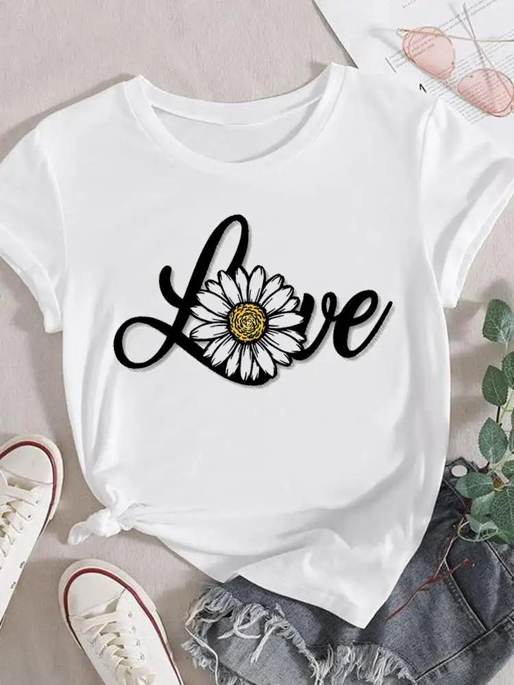 Mode T-Shirt Damen Weiblich Damen Kurzarm Kleidung 90er Trend Blume Süß Grafik T-Shirt Druck Oberteil Kleidung Tee