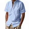 Men's White Stand Collar Short Sleeve Button-Down Shirt with Chest Pocket